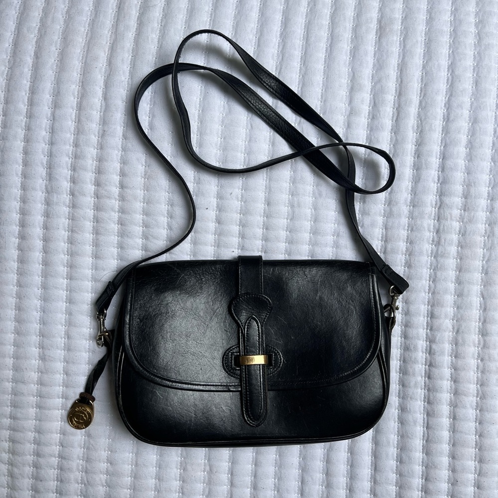 Vintage Dooney & Bourke cross body satchel black with brass hardware